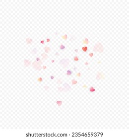 Fondo vectorial de amor cardíaco. Marco de San Valentín. Confeti de corazones rosados. Símbolos de amor dispersos. Forma cardíaca al azar sobre fondo transparente. Hermosa Invitación, Ilustración De Tarjeta De Saludo.