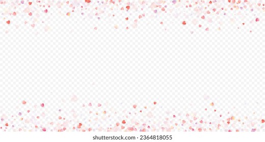 Heart love vector background. Valentine frame. Pink hearts confetti. Scattered love symbols. Random falling heart shape on transparent background. Beautiful Invitation, Greeting Card Illustration.