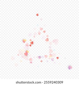 Heart love vector background. Valentine frame. Pink hearts confetti. Scattered love symbols. Random falling heart shape on transparent background. Beautiful Invitation, Greeting Card Illustration.