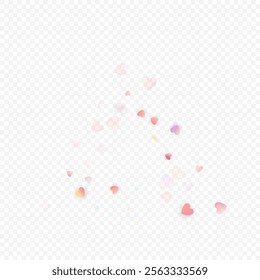 Heart love vector background. Valentine frame. Pink hearts confetti. Scattered love symbols. Random falling heart shape on transparent background. Beautiful Invitation, Greeting Card Illustration.