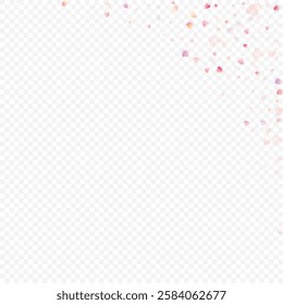 Heart love vector background. Valentine frame. Pink hearts confetti. Scattered love symbols. Random falling heart shape on transparent background. Beautiful Invitation, Greeting Card Illustration.
