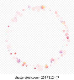 Heart love vector background. Valentine frame. Pink hearts confetti. Scattered love symbols. Random falling heart shape on transparent background. Beautiful Invitation, Greeting Card Illustration.