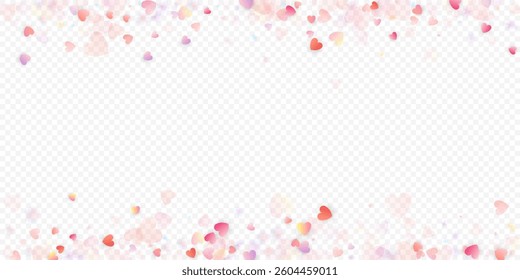 Heart love vector background. Valentine frame. Pink hearts confetti. Scattered love symbols. Random falling heart shape on transparent background. Beautiful Invitation, Greeting Card Illustration.