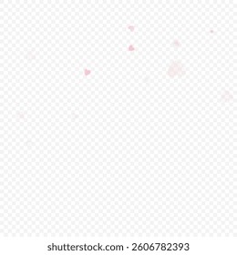 Heart love vector background. Valentine frame. Pink hearts confetti. Scattered love symbols. Random falling heart shape on transparent background. Beautiful Invitation, Greeting Card Illustration.