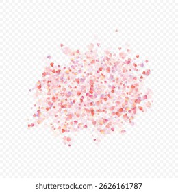 Heart love vector background. Valentine frame. Pink hearts confetti. Scattered love symbols. Random falling heart shape on transparent background. Beautiful Invitation, Greeting Card Illustration.