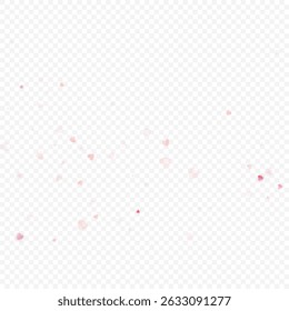 Herzliebe, Vektorhintergrund. Valentinsrahmen. Konfetti mit rosafarbenen Herzen. Verstreute Liebessymbole. Zufällig fallende Herzform auf transparentem Hintergrund. Schöne Einladung, Grußkartenabbildung.