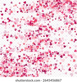 Coração amor vetor fundo. Quadro de Valentine. Coração rosa confete. Símbolos de amor espalhados. Forma de coração caindo aleatoriamente sobre fundo transparente. Belo Convite, Ilustração de Cartão de Saudação.