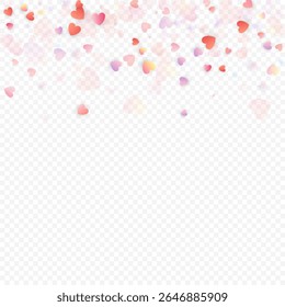 Heart love vector background. Valentine frame. Pink hearts confetti. Scattered love symbols. Random falling heart shape on transparent background. Beautiful Invitation, Greeting Card Illustration.