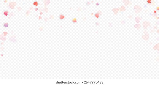 Heart love vector background. Valentine frame. Pink hearts confetti. Scattered love symbols. Random falling heart shape on transparent background. Beautiful Invitation, Greeting Card Illustration.