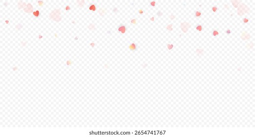 Heart love vector background. Valentine frame. Pink hearts confetti. Scattered love symbols. Random falling heart shape on transparent background. Beautiful Invitation, Greeting Card Illustration.