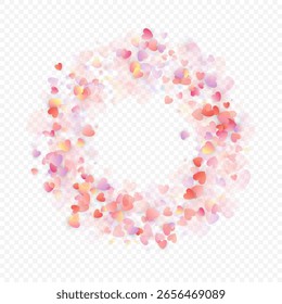 Fondo de Vector de amor de corazón. Marco de San Valentín. Confeti de corazones rosados. Símbolos de amor dispersos. Forma de corazón que cae al azar en fondo transparente. Hermosa invitación, ilustración de tarjeta de felicitación.