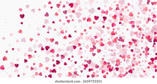 Coração amor vetor fundo. Quadro de Valentine. Coração rosa confete. Símbolos de amor espalhados. Forma de coração caindo aleatoriamente sobre fundo transparente. Belo Convite, Ilustração de Cartão de Saudação.