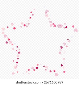 Fondo de Vector de amor de corazón. Marco de San Valentín. Confeti de corazones rosados. Símbolos de amor dispersos. Forma de corazón que cae al azar en fondo transparente. Hermosa invitación, ilustración de tarjeta de felicitación.