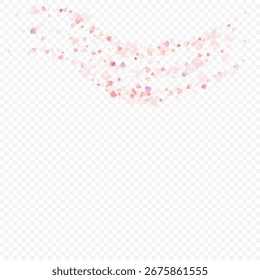 Heart love vector background. Valentine frame. Pink hearts confetti. Scattered love symbols. Random falling heart shape on transparent background. Beautiful Invitation, Greeting Card Illustration.