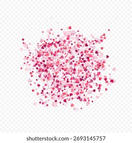 Fondo de Vector de amor de corazón. Marco de San Valentín. Confeti de corazones rosados. Símbolos de amor dispersos. Forma de corazón que cae al azar en fondo transparente. Hermosa invitación, ilustración de tarjeta de felicitación.