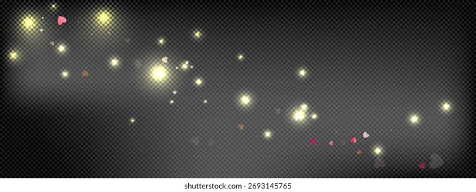 Fondo de Vector de amor de corazón. Marco de San Valentín. Confeti de corazones rosados. Símbolos de amor dispersos. Fondo negro transparente de la forma del corazón que cae al azar. Hermosa ilustración de tarjeta de felicitación de invitación.