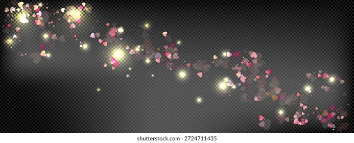 Coração amor vetor fundo. Quadro de Valentine. Coração rosa confete. Símbolos de amor espalhados. Forma de coração caindo aleatoriamente fundo preto transparente. Bela Ilustração de Cartão de Saudação de Convite.