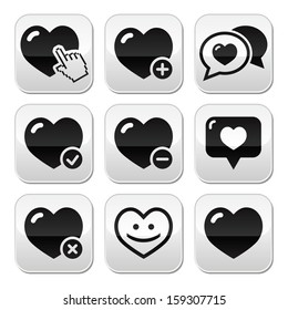Heart, love vector buttons set