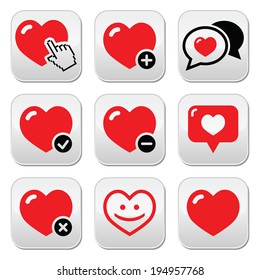Heart, love vector buttons set