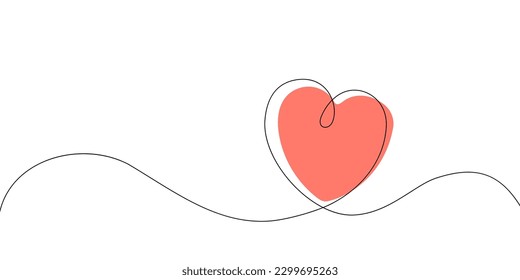 Heart and Love in Vector Continuous Line Art Illustration of a Romantic Minimalist Wedding Card on a White Background. A Wedding Heart Sketch with Artistic Line Design. Vector Illustration Love Art.