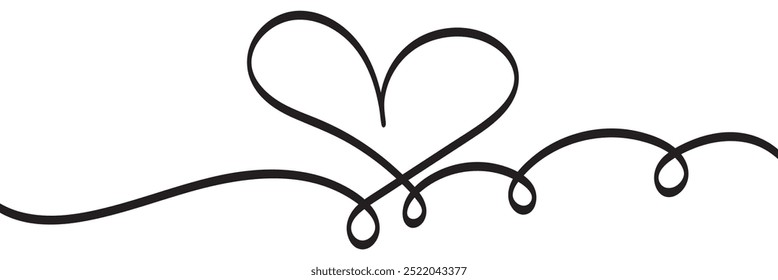 Heart and Love in Vector Continuous Line Art Illustration of a Romantic Minimalist Wedding Card on a White Background. A Wedding Heart Sketch with Artistic Line Design. Vector Illustration Love Art