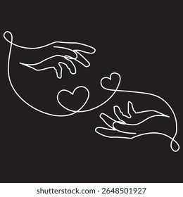 Heart and Love in Vector Continuous Line Art Illustration of a Romantic Minimalist Wedding Card on a White Background. A Wedding Heart Sketch with Artistic Line Design. Vector Illustration Love Art.