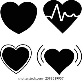 Heart Love Vector design.Various simple black and red vector heart love icon.Vector illustration