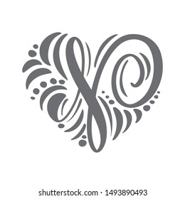 Heart love vector Hand Drawn calligraphic scandinavian floral N logo. Uppercase Hand Lettering Letter H with curl. Wedding Floral Design
