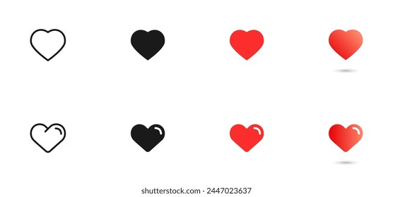Heart and Love Vektorgrafik Icon Set. Roter Valentinstag romantische Symbole. Schwarze Passionszeichen isoliert. In: Heart Shape Medicine Concept.