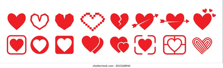 Herzliebe Vektorgrafik Symbol Set. Herzlogos. Grafik für Herzschlag. Rote Farbe.