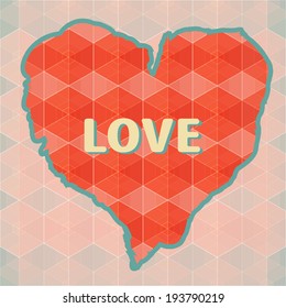 Heart and love vector on a triangles background