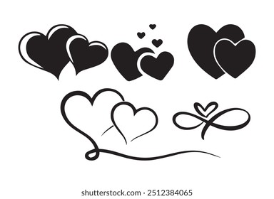 Vector de amor de corazón. Varios Vectores simples negros y rojos icono de amor de corazón. Ilustración vectorial EPS 10