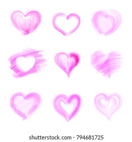 Heart Love Watercolor Vector Set, Beautiful Heart And Love With Water Color Style