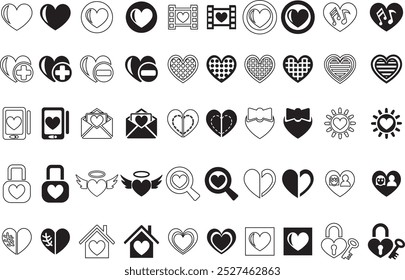 heart love web icons for user interface design vector and outline icon white background
