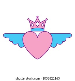 heart in love with wings crown decoration pink and blue