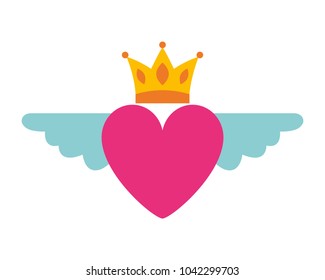 heart in love with wings crown decoration