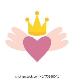 heart love with wings and crown pop art style