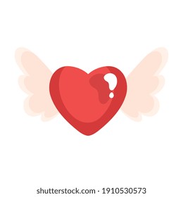 heart love with wings flying romantic icon vector illustration design