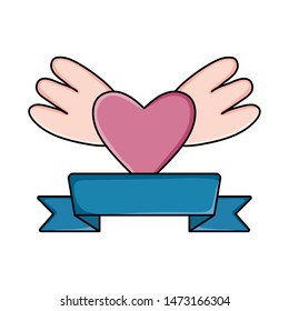 heart love with wings pop art style