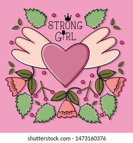 heart love with wings and roses pop art style