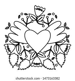 heart love with wings and roses pop art style