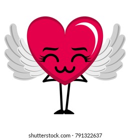 heart love with wings sad kawaii character