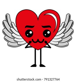 heart love with wings sad kawaii character