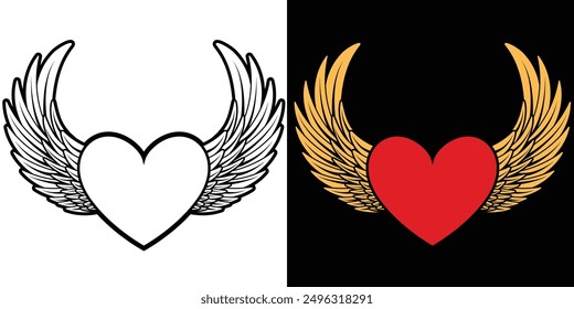 Heart love and wings vector illustration. Romantic element design