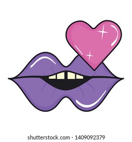 heart love with woman lips pop art style