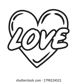 heart with love word pop art line style vector illustration design