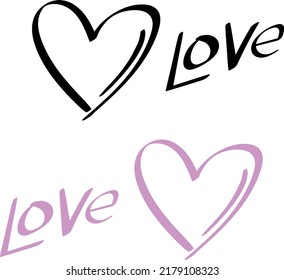 Heart and love word. vector image. pink and black