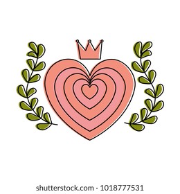 heart love with wreath and crown