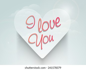 Heart with I Love You text on shiny cloudy background for Happy Valentine's Day celebration.