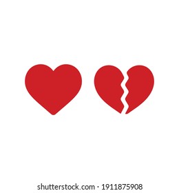 Heart, love,broken heart, romance or valentine's day red vector icon for apps and websites